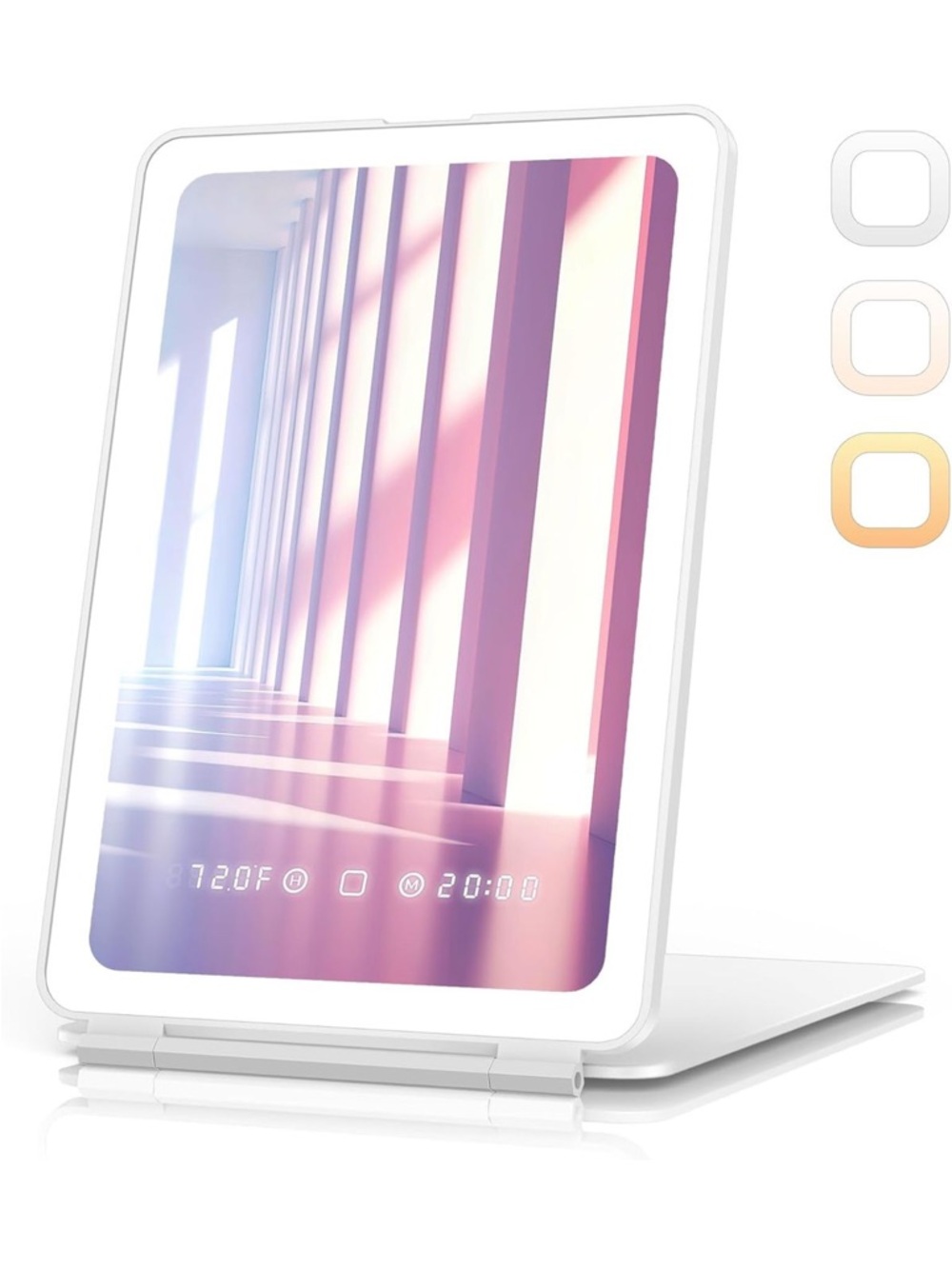 Travel LED Makeup Mirror w/ Lights Time Temp Display Rechargeable Foldable NEW